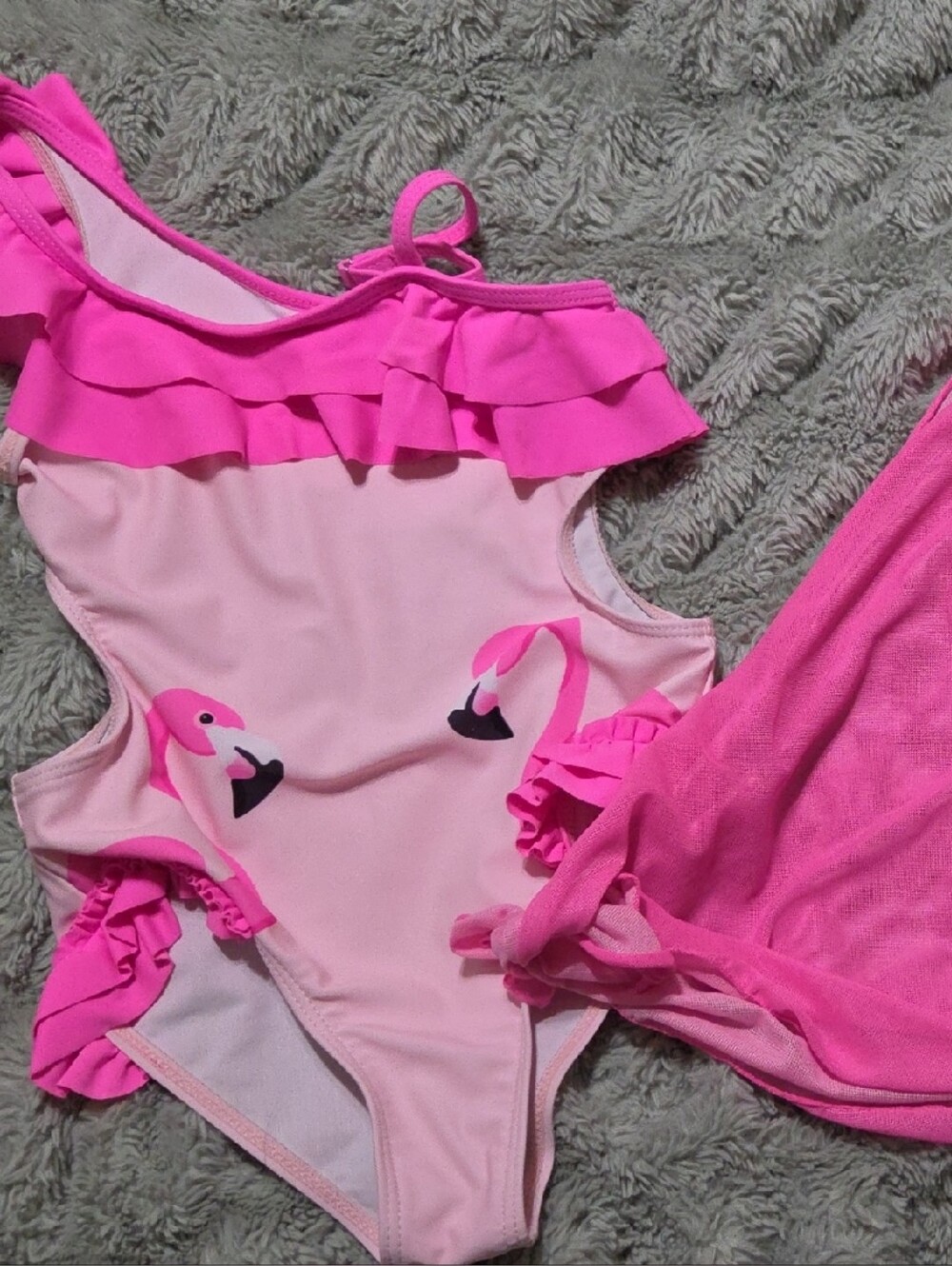 SHEIN Pink Flamingo Ruffled One-Piece Swimsuit